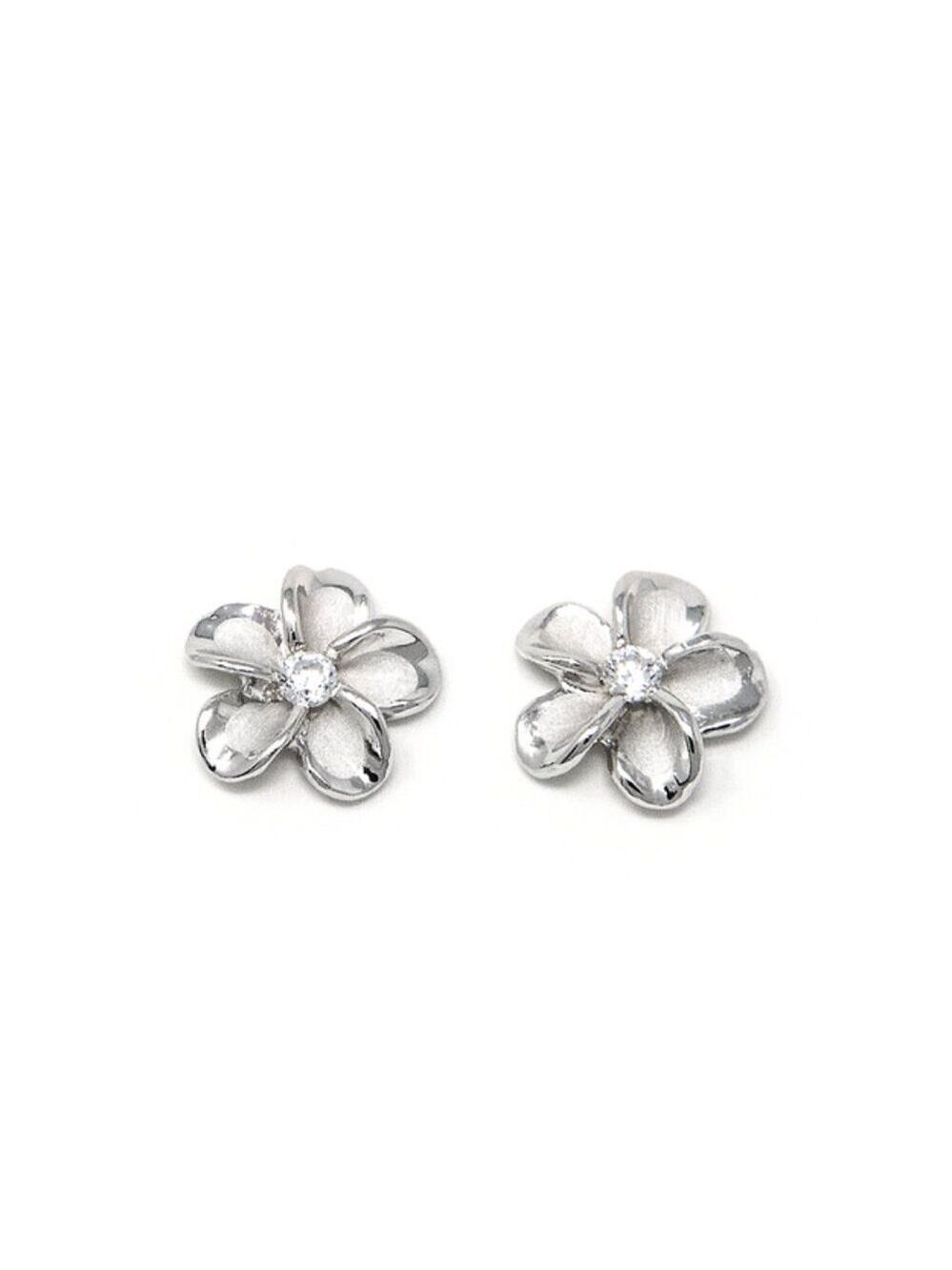 Moana Collection Sterling Silver Earring Stud: Solid Plumeria - Picture 1 of 2